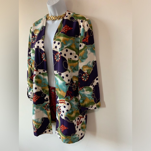 Multicolor Nautical Print Lightweight Blazer Jacket Size 10 - Picture 11 of 11